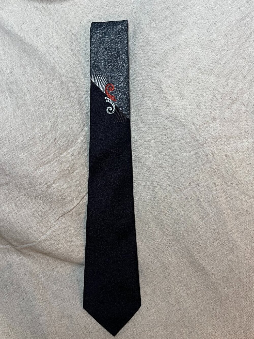 Vintage 1950s Superba Skinny Tie 2.5" Dacron Black Gray Red Atomic Rockabilly